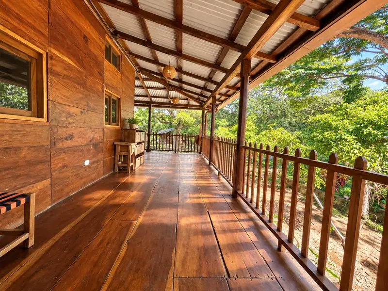 The long wooden veranda of the Hacienda